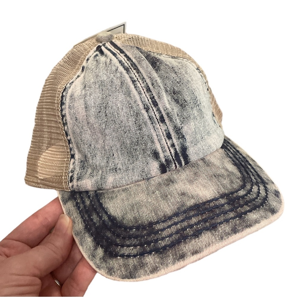 C.C. Beanie criss cross cap for pony tails on-the-go. Adjustable Velcro strap